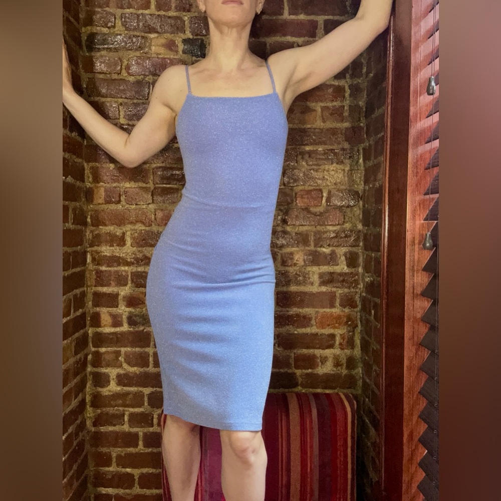 Vintage Y2K party dress. Sparkly Strappy Bodycon Midi dress by City Triangles